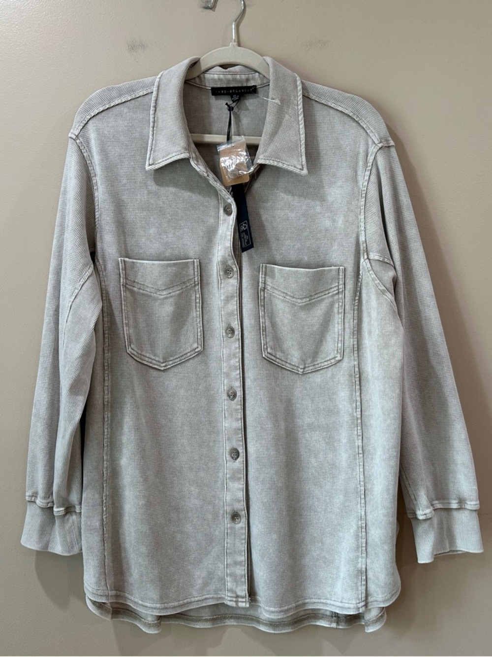 Jane Delancey Women's Plus 2X Knit Button Down Shirt Jacket Top taupe New